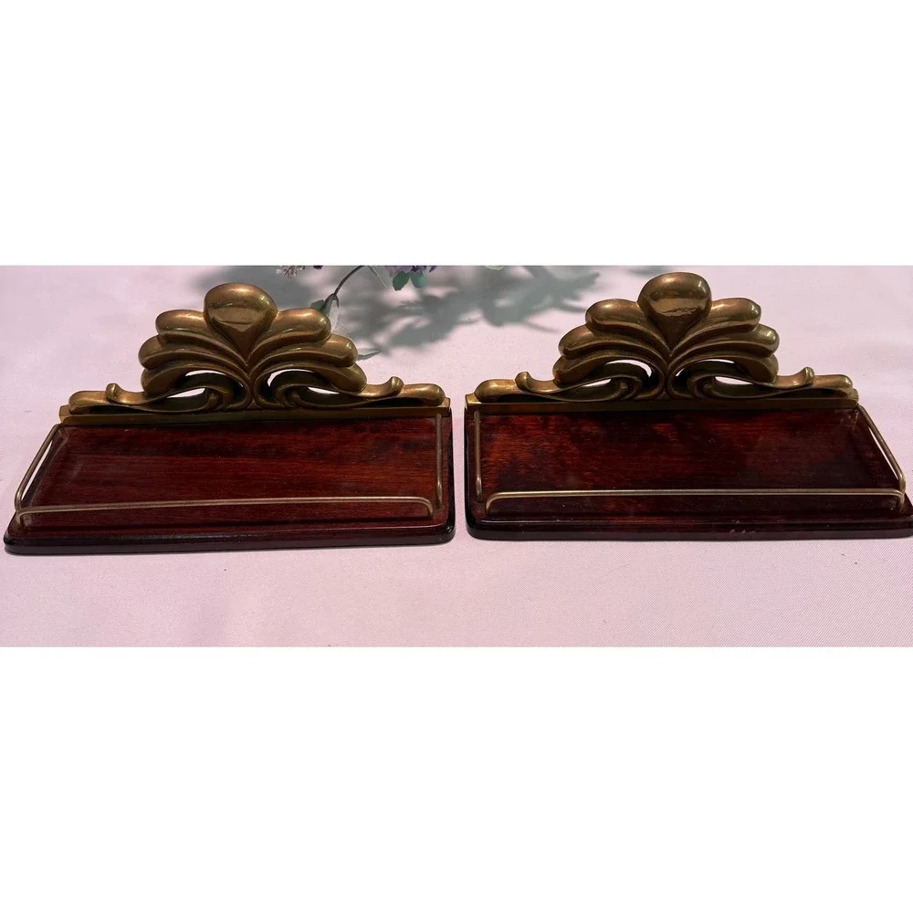 Vintage Country Touch Wood Brass Filigree Wall‎ Display Shelves Set of 2 1704